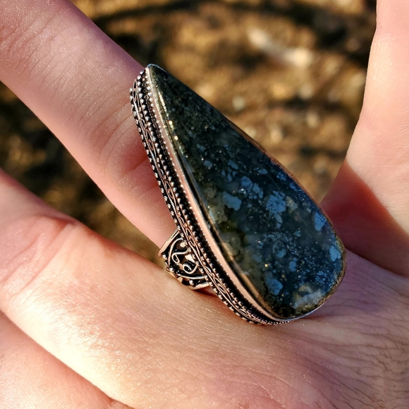 New Huge Pyrite Agate 925 Silver Statement Ring. - Picture 8 of 14